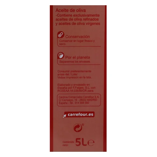 Aceite de oliva suave 0,4º Carrefour lata 5 l. - Imagen 3